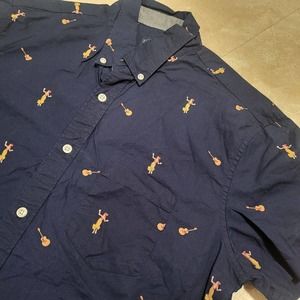 VTG J. Crew Mens L Large Hawaii Aloha Navy Blue Tropical Button Hawaiian T Shirt